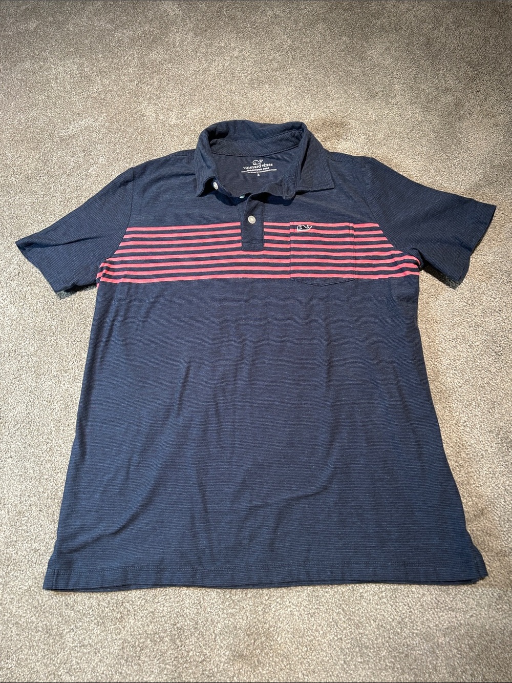 Vineyard Vines Edgartown Navy Polo with Red Stripes